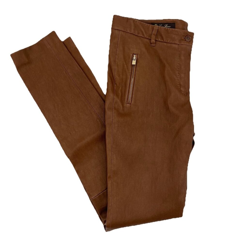 100% Auth Loro Piana Cognac Brown Italian Lambskin Slim Leg Pants Sz 46 / US 10